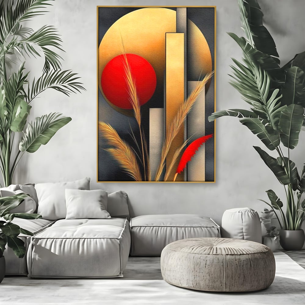 Leinwand Premium Canvas Wandkunst, LuxCanva® J1007, Herbstsonnenuntergang, Ernte, Gold, Herbst, Essenzen, Botanisch, Gewürz, Harmonie, Anmut, Anmutig, Kreise, Natur, Anspruchsvoll, Wohnen, Schlafzimmer