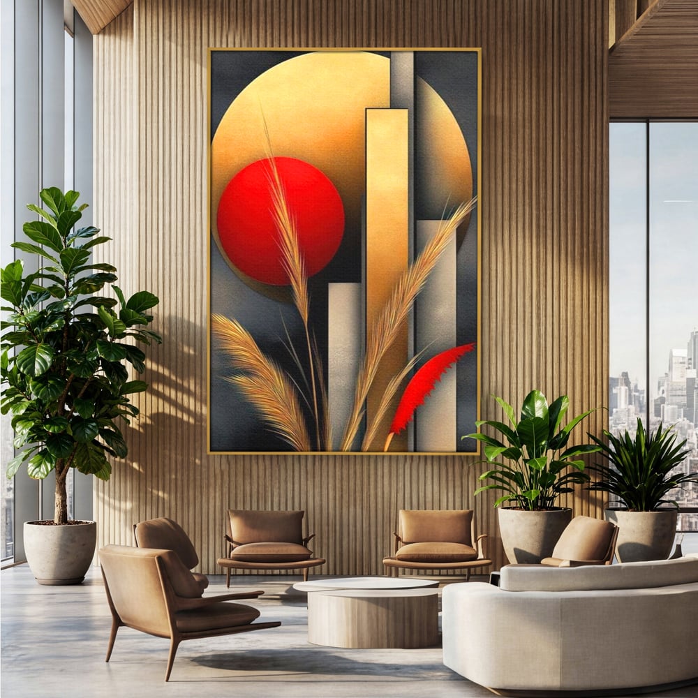 Leinwand Premium Canvas Wandkunst, LuxCanva® J1007, Herbstsonnenuntergang, Ernte, Gold, Herbst, Essenzen, Botanisch, Gewürz, Harmonie, Anmut, Anmutig, Kreise, Natur, Anspruchsvoll, Wohnen, Schlafzimmer