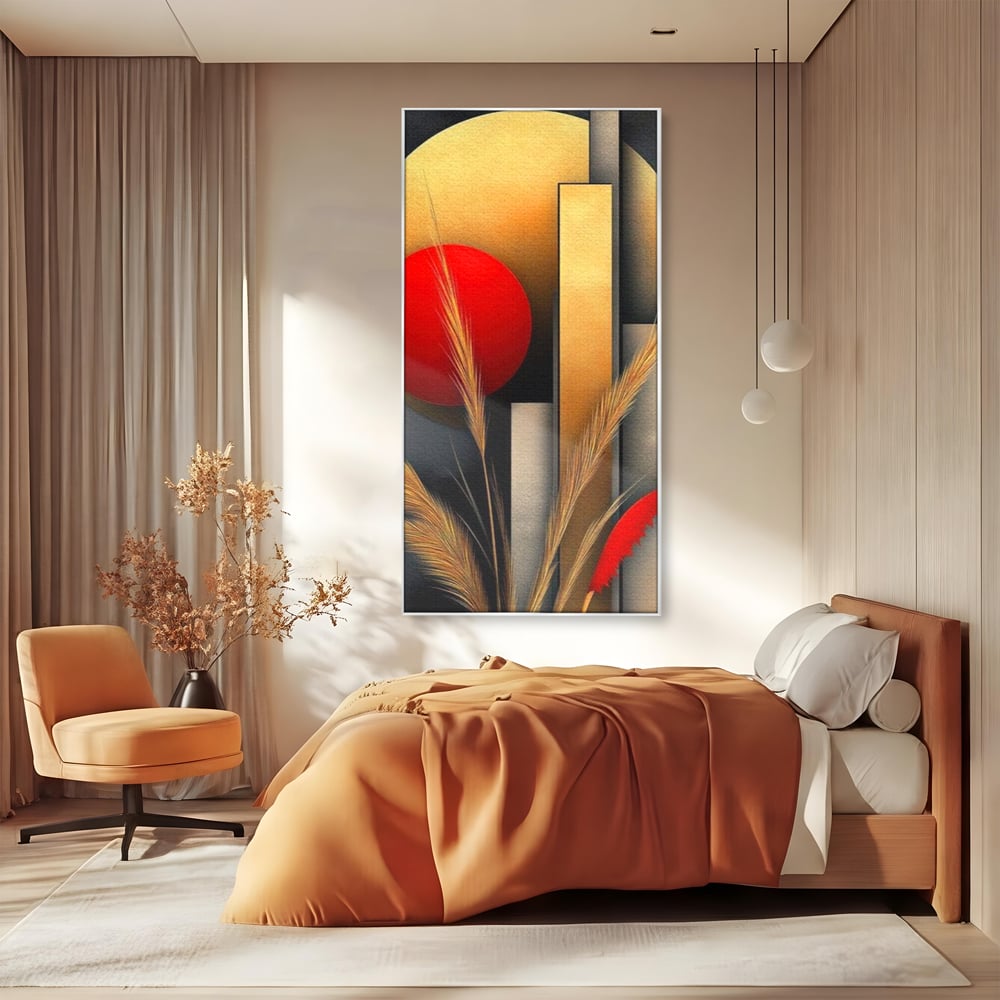Leinwand Premium Canvas Wandkunst, LuxCanva® J1007, Herbstsonnenuntergang, Ernte, Gold, Herbst, Essenzen, Botanisch, Gewürz, Harmonie, Anmut, Anmutig, Kreise, Natur, Anspruchsvoll, Wohnen, Schlafzimmer