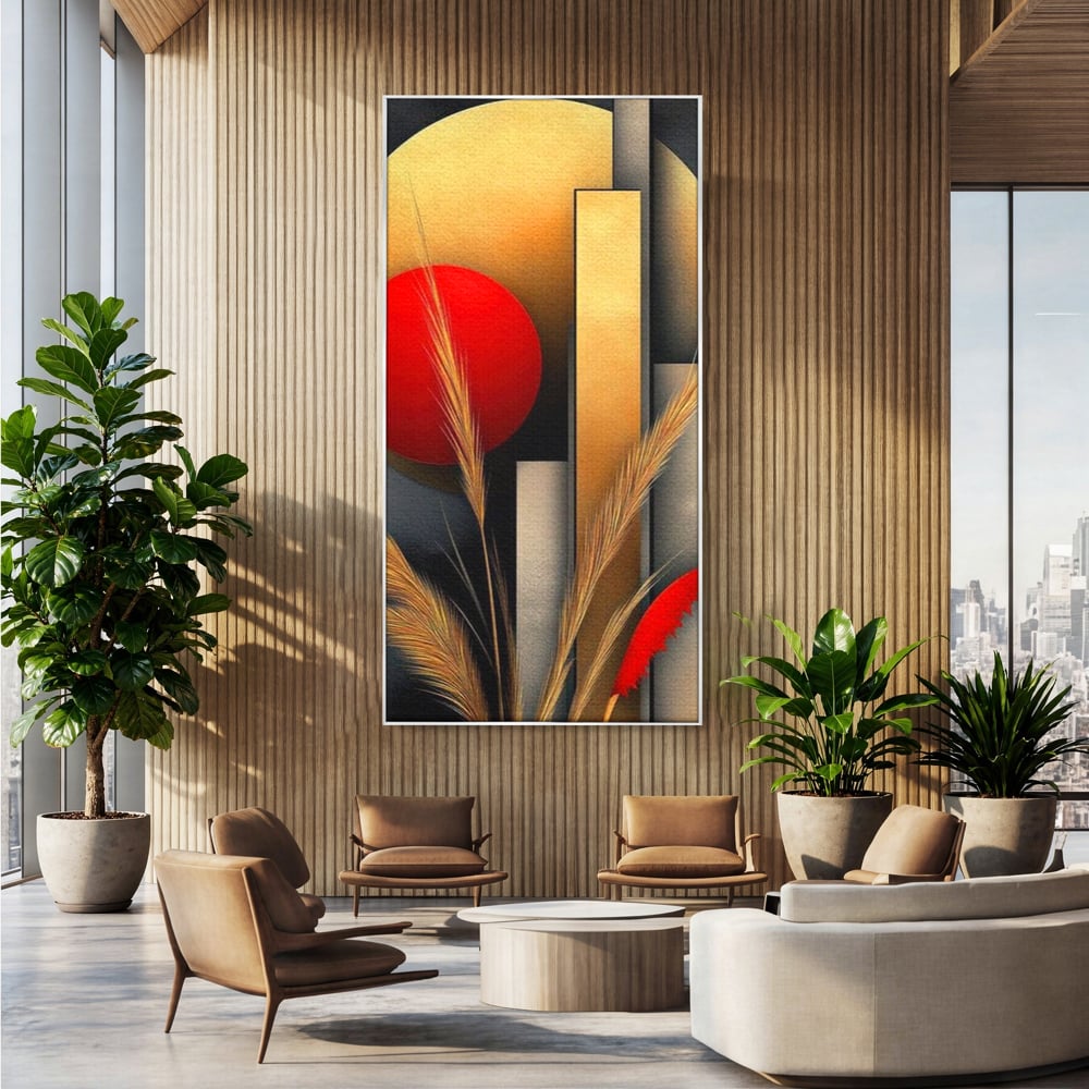 Leinwand Premium Canvas Wandkunst, LuxCanva® J1007, Herbstsonnenuntergang, Ernte, Gold, Herbst, Essenzen, Botanisch, Gewürz, Harmonie, Anmut, Anmutig, Kreise, Natur, Anspruchsvoll, Wohnen, Schlafzimmer