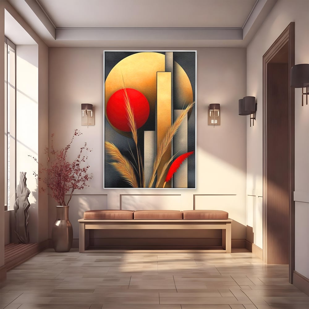 Leinwand Premium Canvas Wandkunst, LuxCanva® J1007, Herbstsonnenuntergang, Ernte, Gold, Herbst, Essenzen, Botanisch, Gewürz, Harmonie, Anmut, Anmutig, Kreise, Natur, Anspruchsvoll, Wohnen, Schlafzimmer