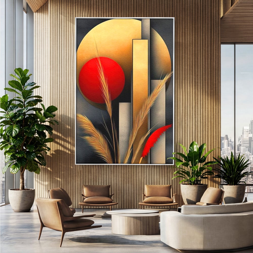 Leinwand Premium Canvas Wandkunst, LuxCanva® J1007, Herbstsonnenuntergang, Ernte, Gold, Herbst, Essenzen, Botanisch, Gewürz, Harmonie, Anmut, Anmutig, Kreise, Natur, Anspruchsvoll, Wohnen, Schlafzimmer
