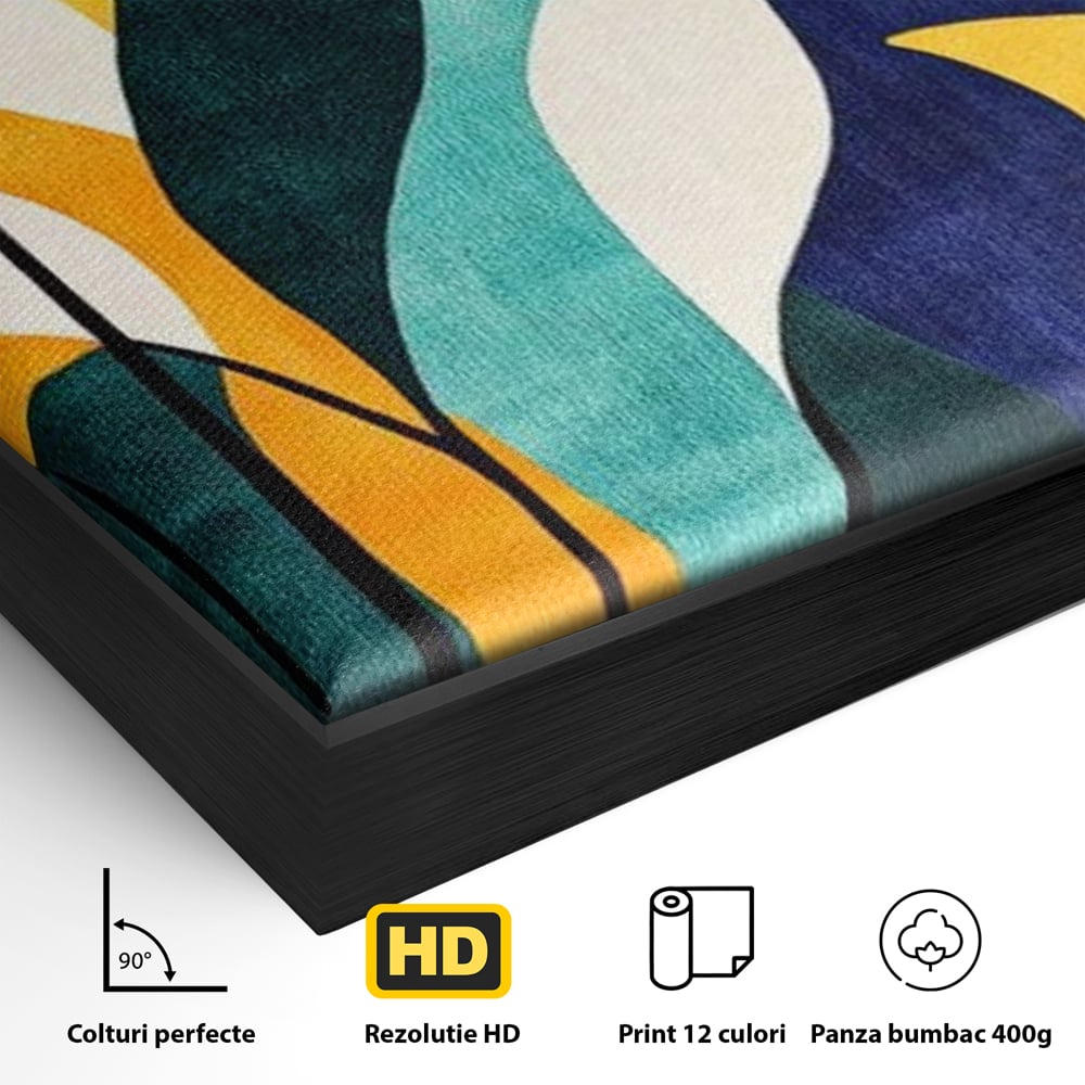 Tablou Canvas Premium, LuxCanva® J1009, Sub Lumina Lunii, Noapte, Tropicala, Gradina, Culori, Albastru, Ecosistem, Cromatic, Peisaj, Luna, Soare, Living, Dormitor