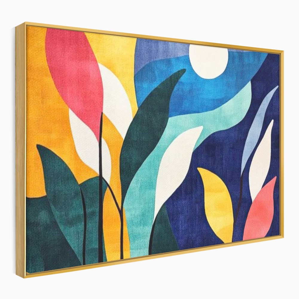 Tablou Canvas Premium, LuxCanva® J1009, Sub Lumina Lunii, Noapte, Tropicala, Gradina, Culori, Albastru, Ecosistem, Cromatic, Peisaj, Luna, Soare, Living, Dormitor