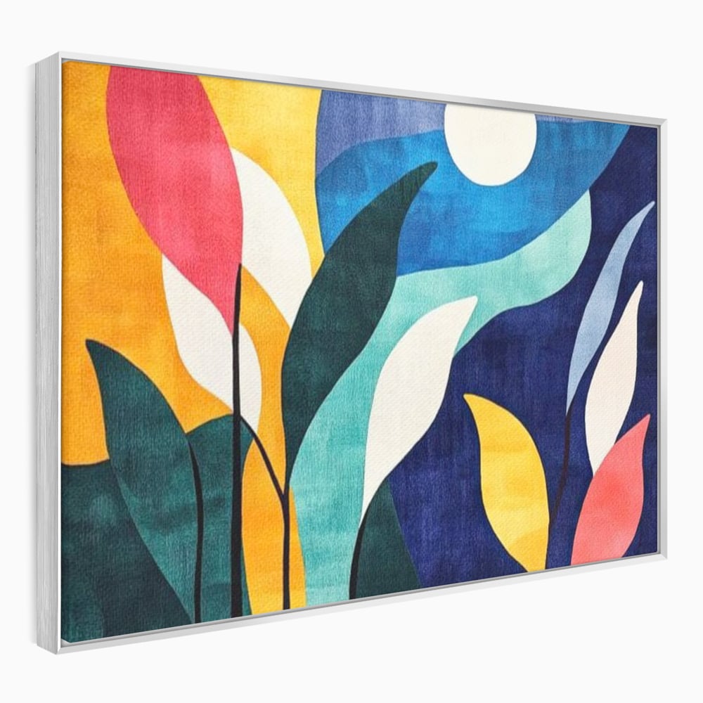 Tablou Canvas Premium, LuxCanva® J1009, Sub Lumina Lunii, Noapte, Tropicala, Gradina, Culori, Albastru, Ecosistem, Cromatic, Peisaj, Luna, Soare, Living, Dormitor