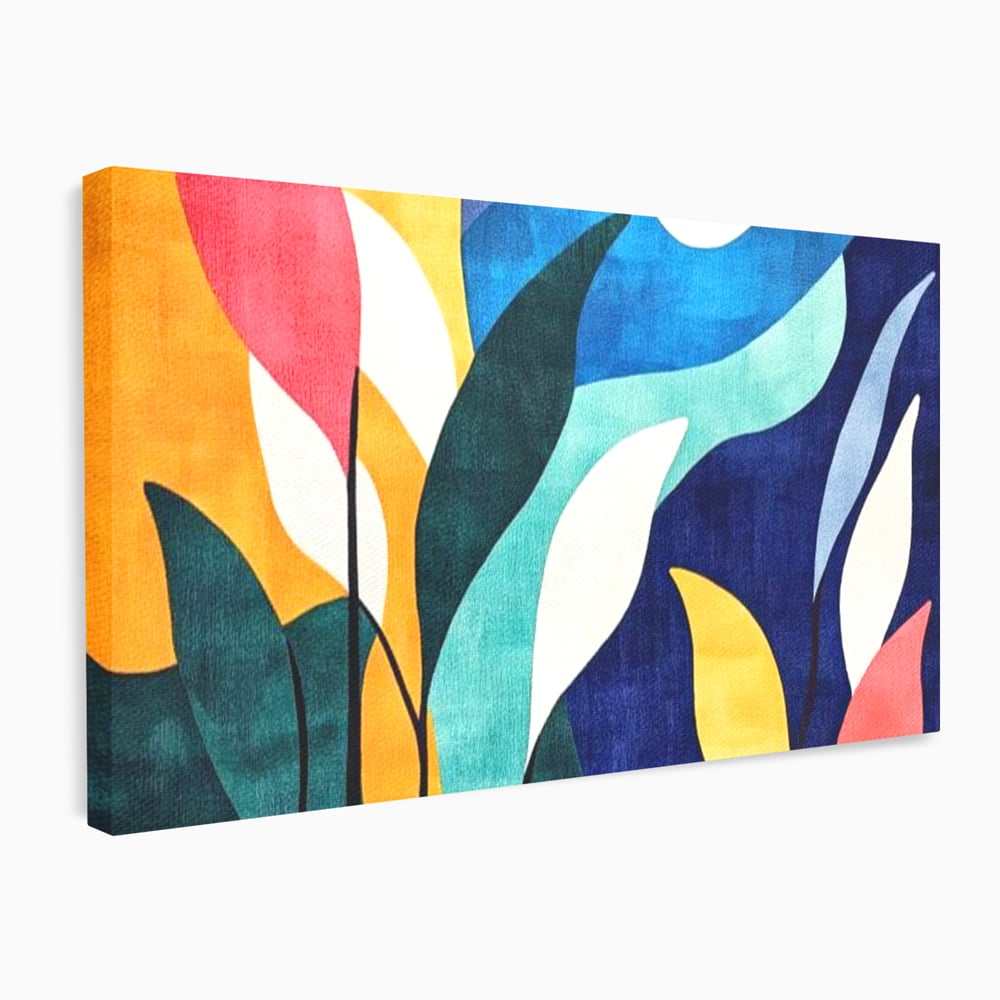 Tablou Canvas Premium, LuxCanva® J1009, Sub Lumina Lunii, Noapte, Tropicala, Gradina, Culori, Albastru, Ecosistem, Cromatic, Peisaj, Luna, Soare, Living, Dormitor