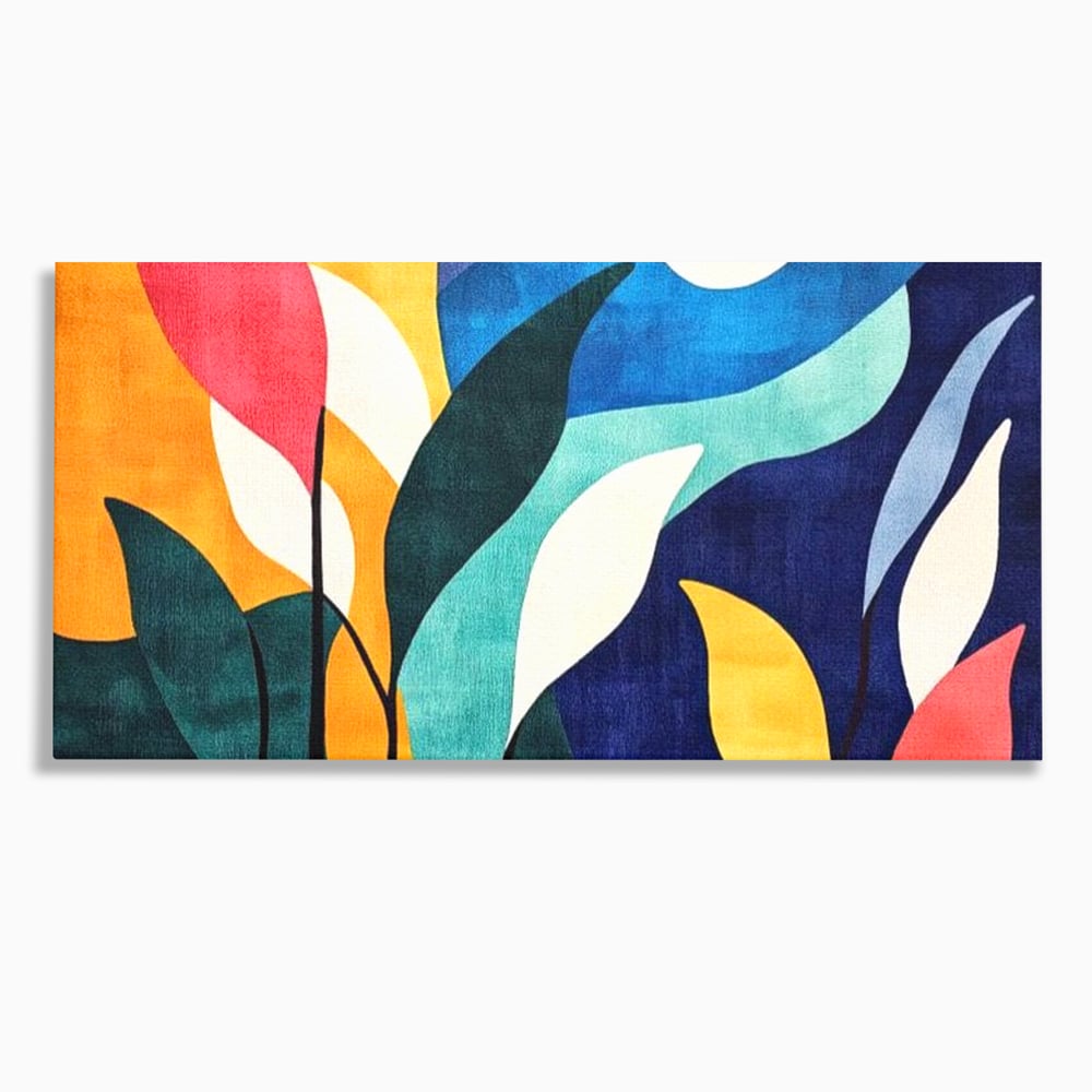 Tablou Canvas Premium, LuxCanva® J1009, Sub Lumina Lunii, Noapte, Tropicala, Gradina, Culori, Albastru, Ecosistem, Cromatic, Peisaj, Luna, Soare, Living, Dormitor