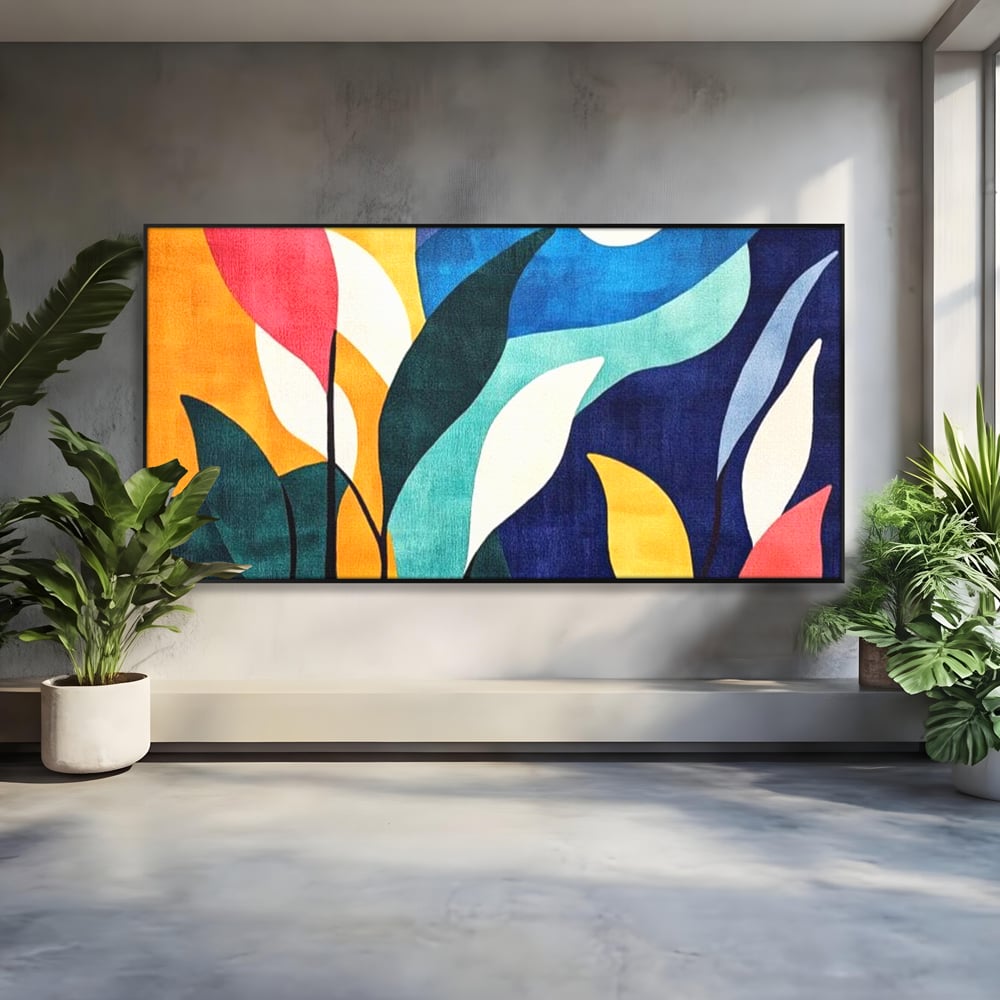 Tablou Canvas Premium, LuxCanva® J1009, Sub Lumina Lunii, Noapte, Tropicala, Gradina, Culori, Albastru, Ecosistem, Cromatic, Peisaj, Luna, Soare, Living, Dormitor