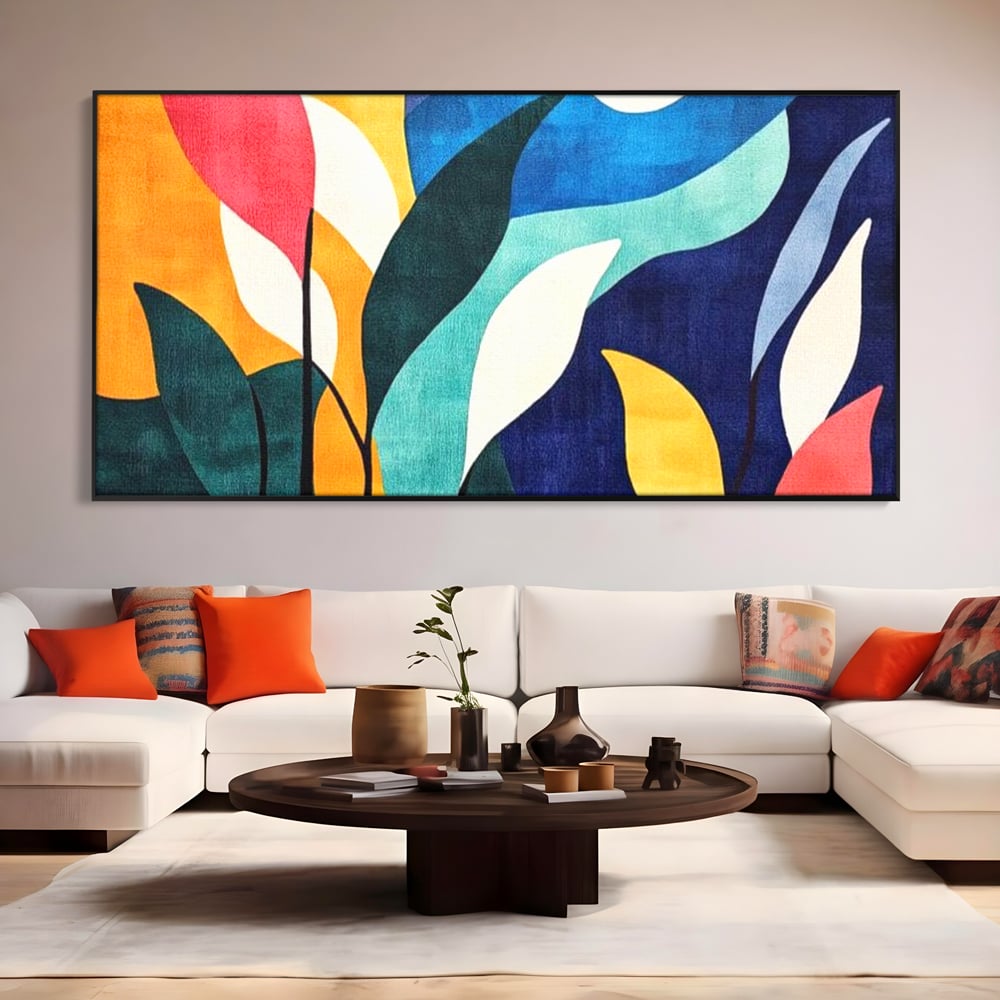 Tablou Canvas Premium, LuxCanva® J1009, Sub Lumina Lunii, Noapte, Tropicala, Gradina, Culori, Albastru, Ecosistem, Cromatic, Peisaj, Luna, Soare, Living, Dormitor