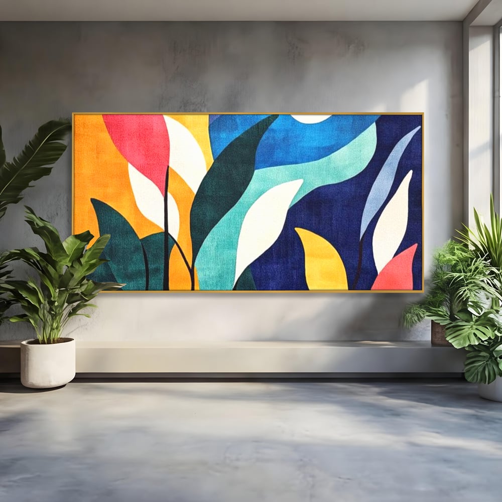 Tablou Canvas Premium, LuxCanva® J1009, Sub Lumina Lunii, Noapte, Tropicala, Gradina, Culori, Albastru, Ecosistem, Cromatic, Peisaj, Luna, Soare, Living, Dormitor