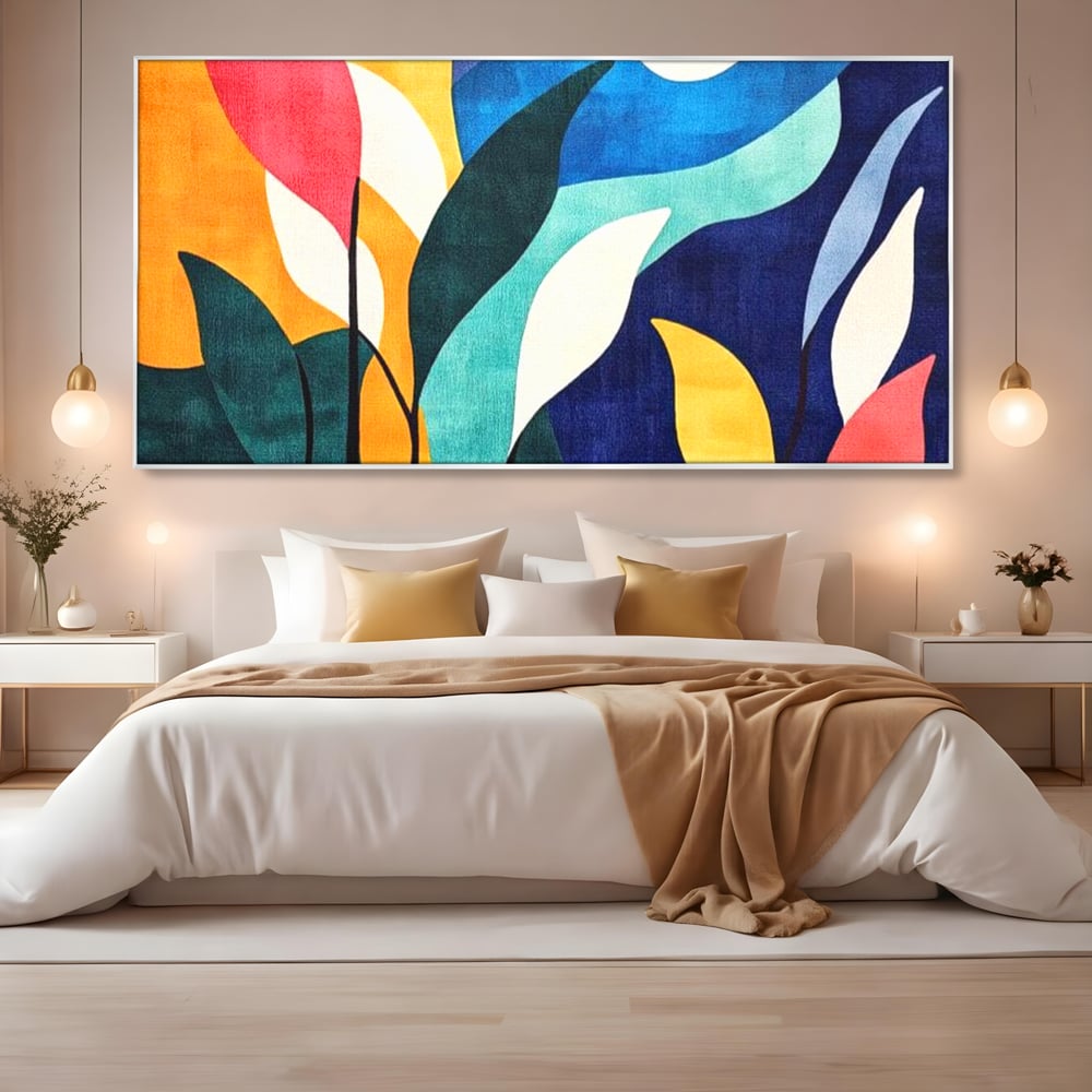 Tablou Canvas Premium, LuxCanva® J1009, Sub Lumina Lunii, Noapte, Tropicala, Gradina, Culori, Albastru, Ecosistem, Cromatic, Peisaj, Luna, Soare, Living, Dormitor