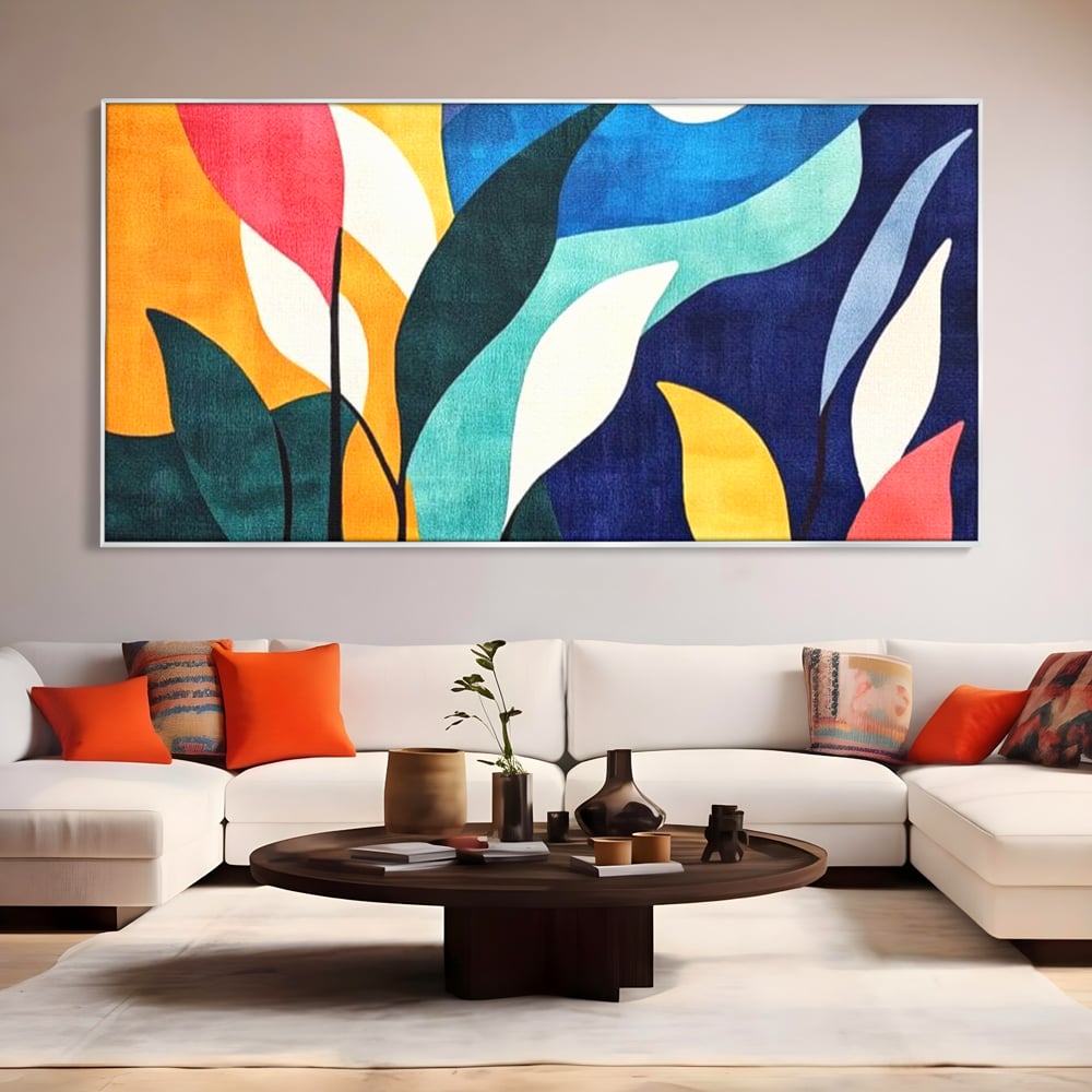 Tablou Canvas Premium, LuxCanva® J1009, Sub Lumina Lunii, Noapte, Tropicala, Gradina, Culori, Albastru, Ecosistem, Cromatic, Peisaj, Luna, Soare, Living, Dormitor