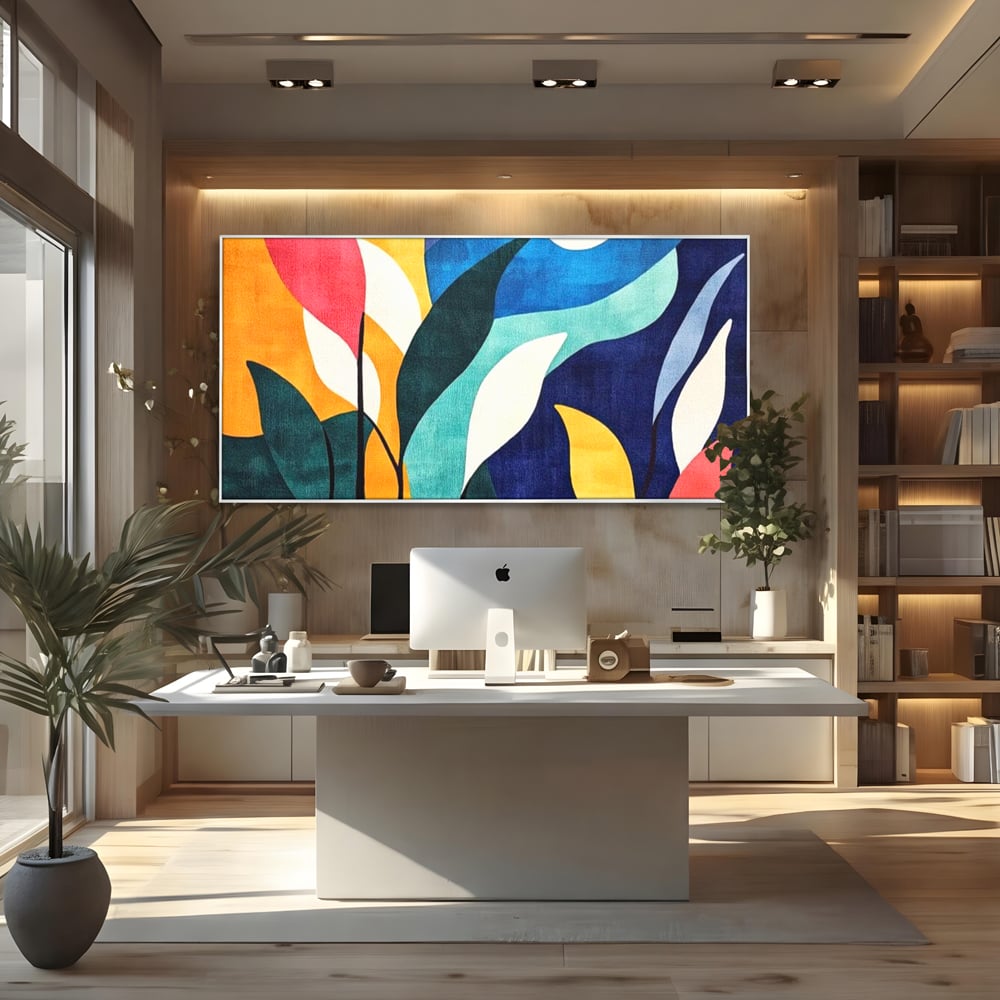 Tablou Canvas Premium, LuxCanva® J1009, Sub Lumina Lunii, Noapte, Tropicala, Gradina, Culori, Albastru, Ecosistem, Cromatic, Peisaj, Luna, Soare, Living, Dormitor