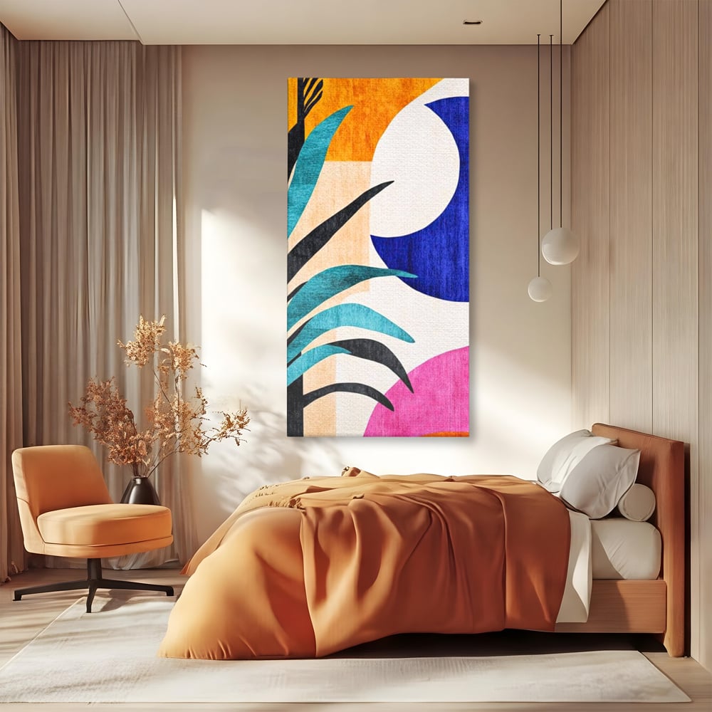 Tablou Canvas Premium, LuxCanva® J1011, Dialog Intre Forme, Frunza, Valuri, Liniste, Forme, Geometrie, Arhitectura, Abstract, Estival, Anotimp, Semiluna, Living, Dormitor