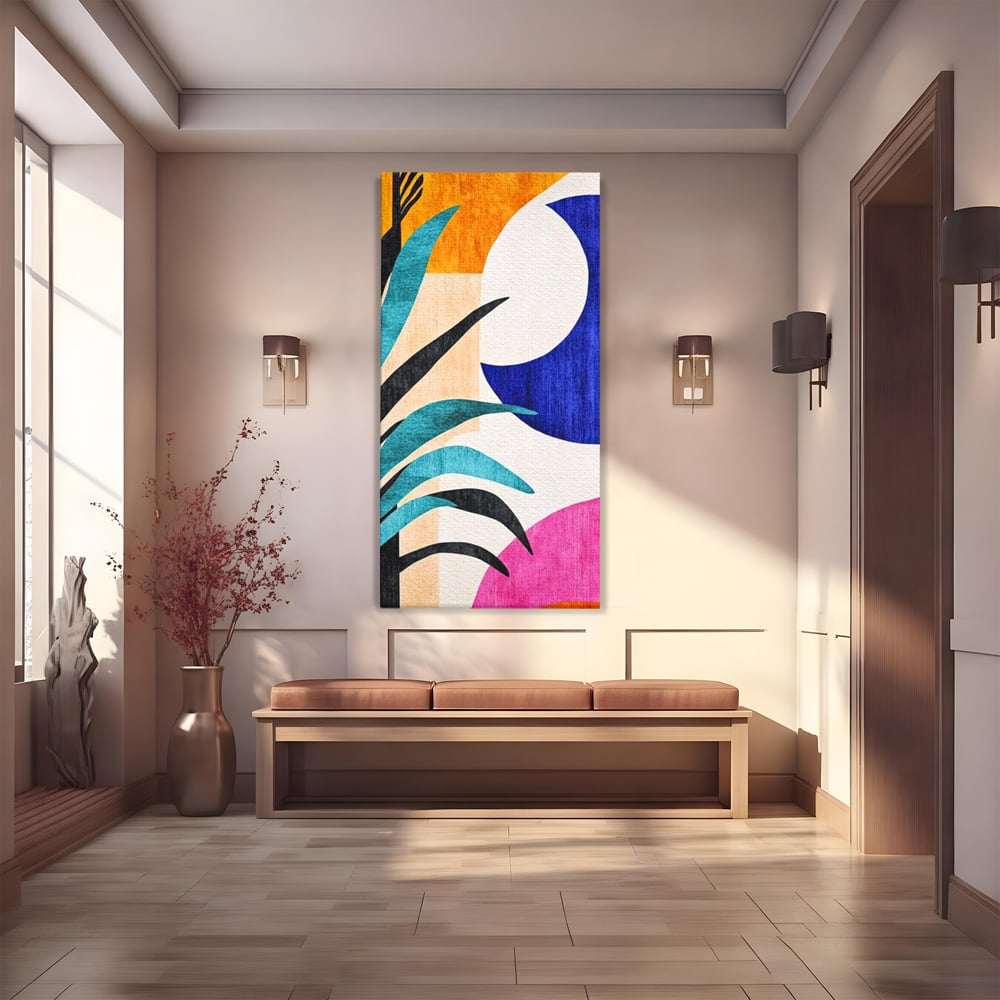 Tablou Canvas Premium, LuxCanva® J1011, Dialog Intre Forme, Frunza, Valuri, Liniste, Forme, Geometrie, Arhitectura, Abstract, Estival, Anotimp, Semiluna, Living, Dormitor