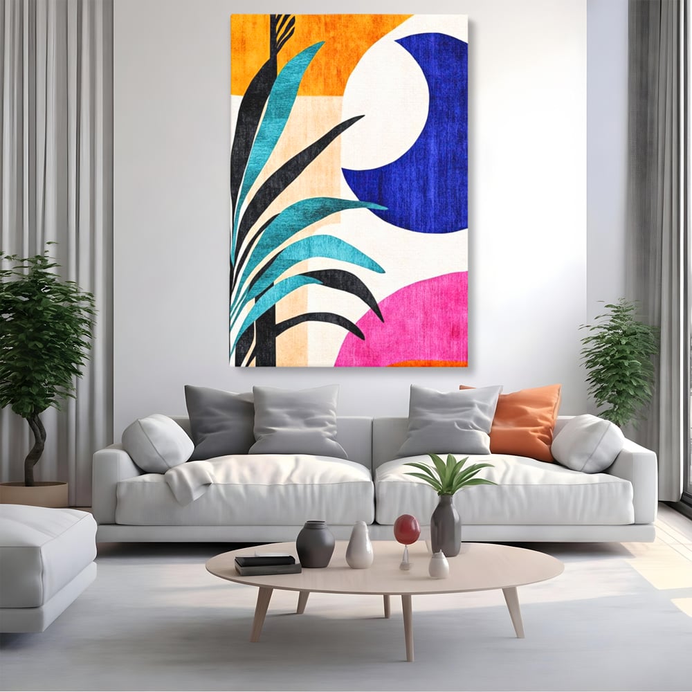 Tablou Canvas Premium, LuxCanva® J1011, Dialog Intre Forme, Frunza, Valuri, Liniste, Forme, Geometrie, Arhitectura, Abstract, Estival, Anotimp, Semiluna, Living, Dormitor
