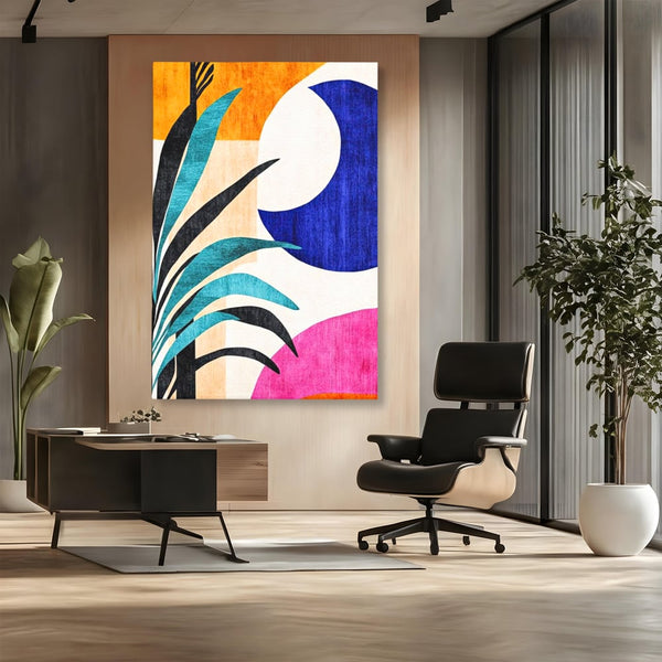 Tablou Canvas Premium, LuxCanva® J1011, Dialog Intre Forme, Frunza, Valuri, Liniste, Forme, Geometrie, Arhitectura, Abstract, Estival, Anotimp, Semiluna, Living, Dormitor