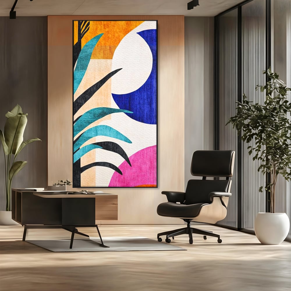 Tablou Canvas Premium, LuxCanva® J1011, Dialog Intre Forme, Frunza, Valuri, Liniste, Forme, Geometrie, Arhitectura, Abstract, Estival, Anotimp, Semiluna, Living, Dormitor