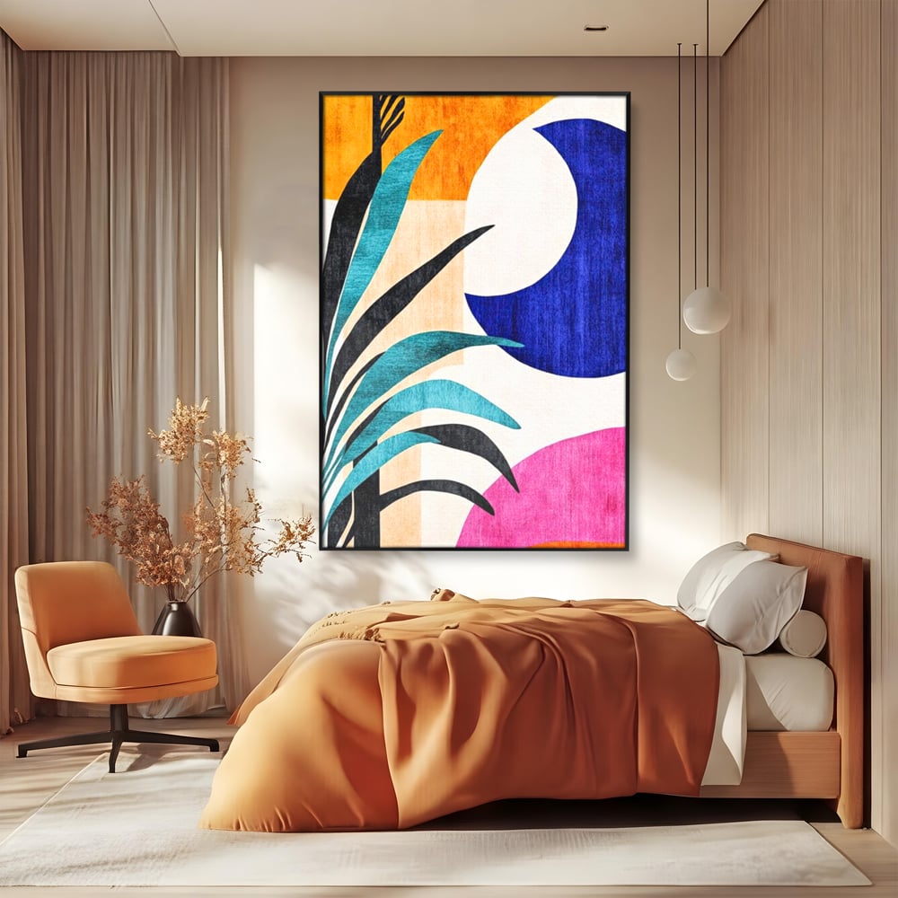 Tablou Canvas Premium, LuxCanva® J1011, Dialog Intre Forme, Frunza, Valuri, Liniste, Forme, Geometrie, Arhitectura, Abstract, Estival, Anotimp, Semiluna, Living, Dormitor