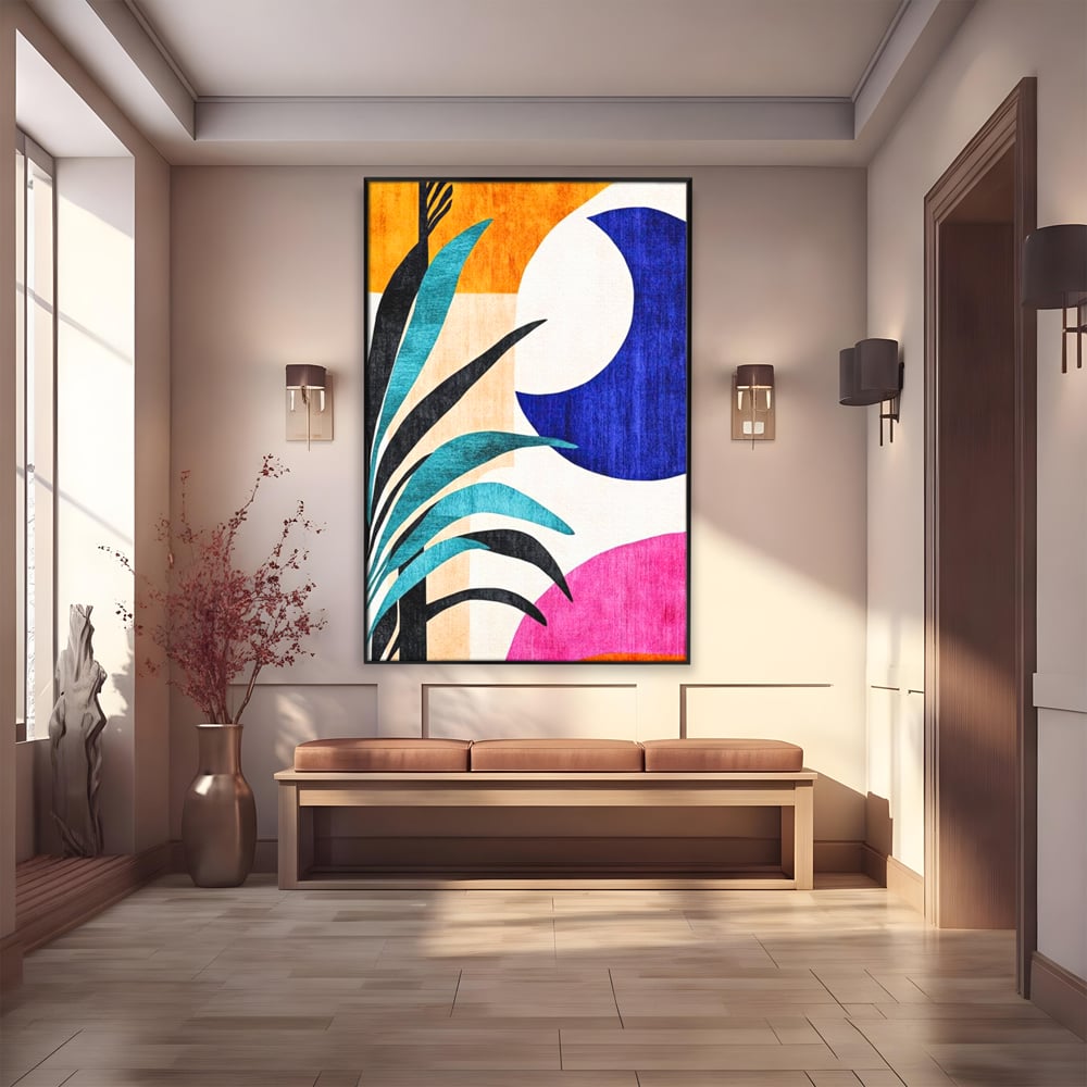 Tablou Canvas Premium, LuxCanva® J1011, Dialog Intre Forme, Frunza, Valuri, Liniste, Forme, Geometrie, Arhitectura, Abstract, Estival, Anotimp, Semiluna, Living, Dormitor