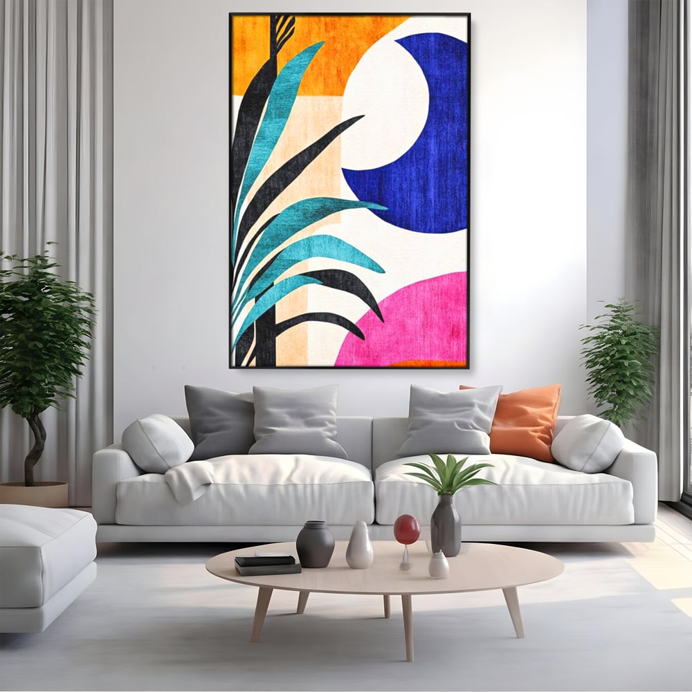 Tablou Canvas Premium, LuxCanva® J1011, Dialog Intre Forme, Frunza, Valuri, Liniste, Forme, Geometrie, Arhitectura, Abstract, Estival, Anotimp, Semiluna, Living, Dormitor