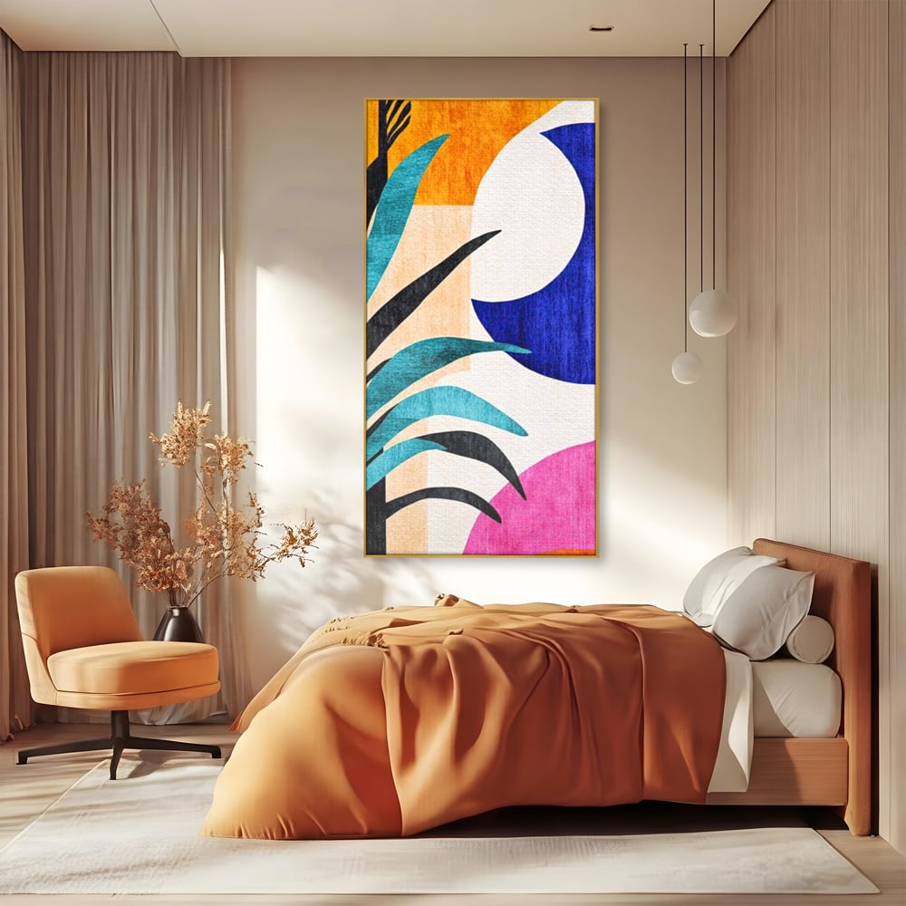Tablou Canvas Premium, LuxCanva® J1011, Dialog Intre Forme, Frunza, Valuri, Liniste, Forme, Geometrie, Arhitectura, Abstract, Estival, Anotimp, Semiluna, Living, Dormitor