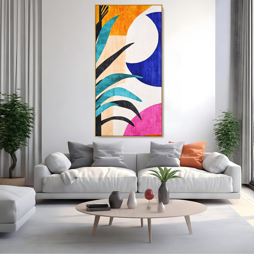 Tablou Canvas Premium, LuxCanva® J1011, Dialog Intre Forme, Frunza, Valuri, Liniste, Forme, Geometrie, Arhitectura, Abstract, Estival, Anotimp, Semiluna, Living, Dormitor