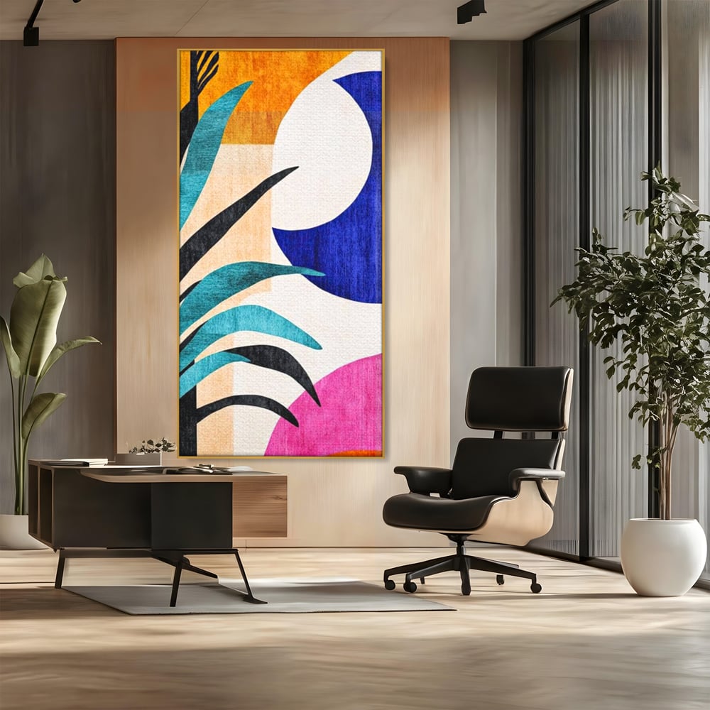 Tablou Canvas Premium, LuxCanva® J1011, Dialog Intre Forme, Frunza, Valuri, Liniste, Forme, Geometrie, Arhitectura, Abstract, Estival, Anotimp, Semiluna, Living, Dormitor