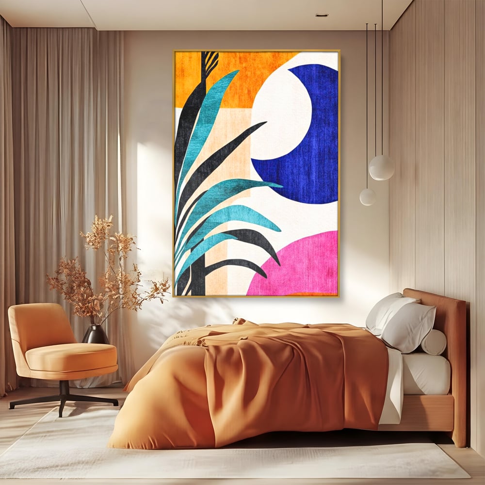 Tablou Canvas Premium, LuxCanva® J1011, Dialog Intre Forme, Frunza, Valuri, Liniste, Forme, Geometrie, Arhitectura, Abstract, Estival, Anotimp, Semiluna, Living, Dormitor