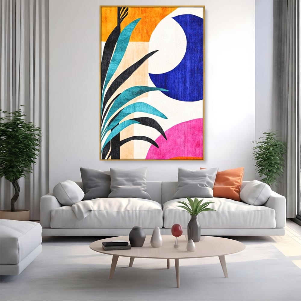 Tablou Canvas Premium, LuxCanva® J1011, Dialog Intre Forme, Frunza, Valuri, Liniste, Forme, Geometrie, Arhitectura, Abstract, Estival, Anotimp, Semiluna, Living, Dormitor