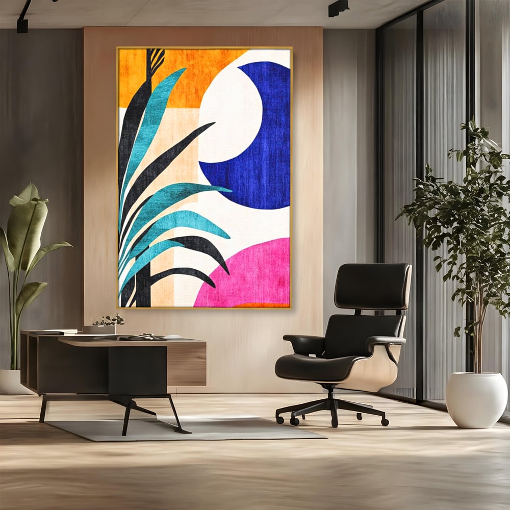 Tablou Canvas Premium, LuxCanva® J1011, Dialog Intre Forme, Frunza, Valuri, Liniste, Forme, Geometrie, Arhitectura, Abstract, Estival, Anotimp, Semiluna, Living, Dormitor