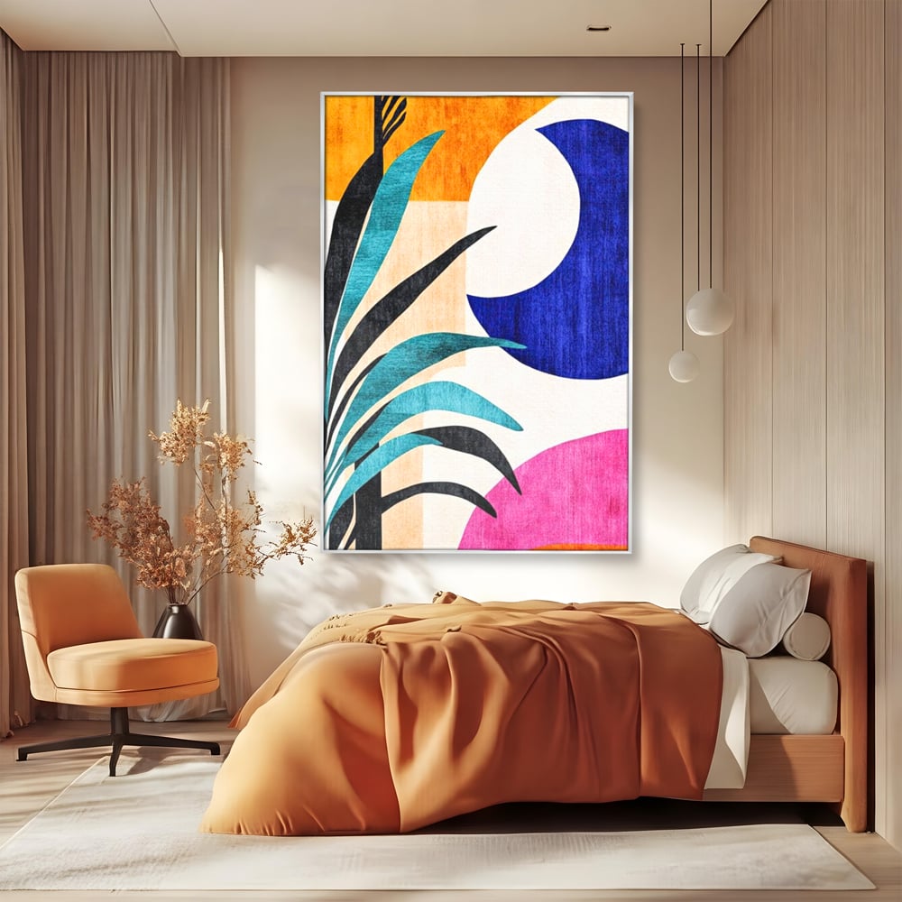 Tablou Canvas Premium, LuxCanva® J1011, Dialog Intre Forme, Frunza, Valuri, Liniste, Forme, Geometrie, Arhitectura, Abstract, Estival, Anotimp, Semiluna, Living, Dormitor