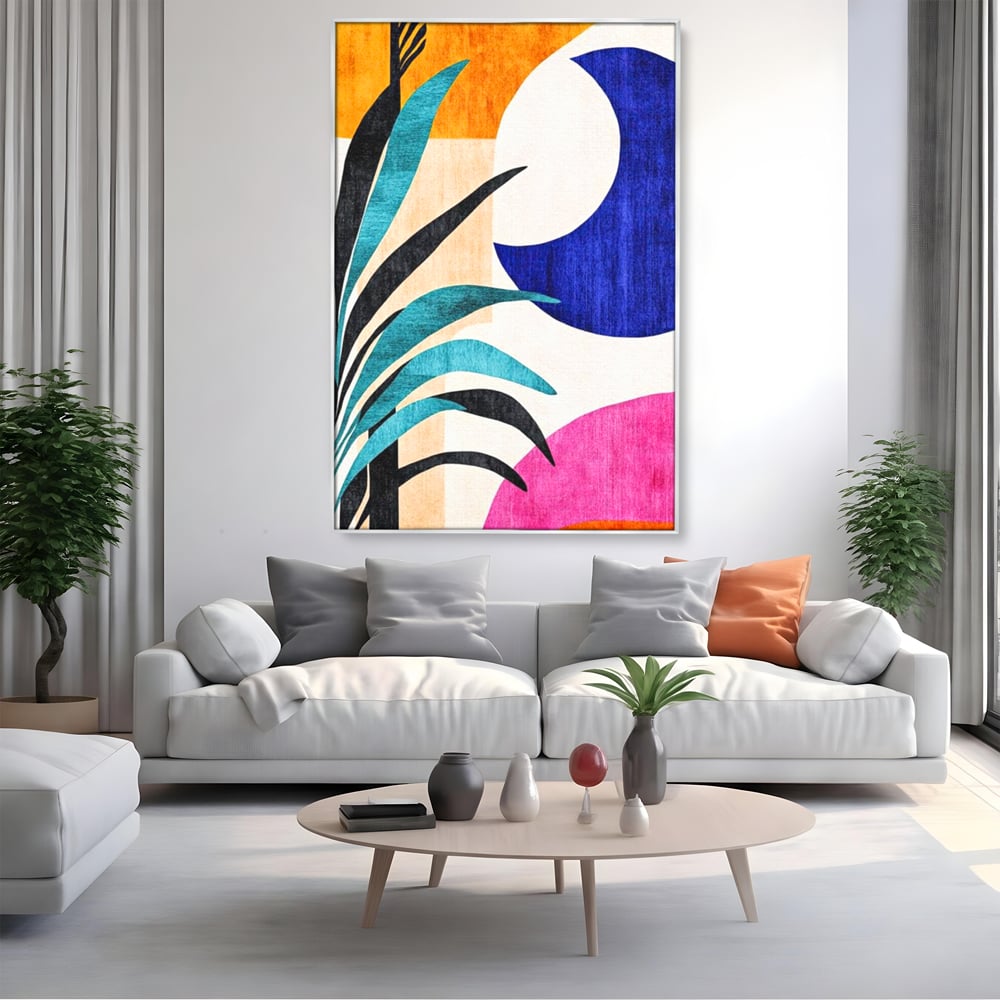 Tablou Canvas Premium, LuxCanva® J1011, Dialog Intre Forme, Frunza, Valuri, Liniste, Forme, Geometrie, Arhitectura, Abstract, Estival, Anotimp, Semiluna, Living, Dormitor