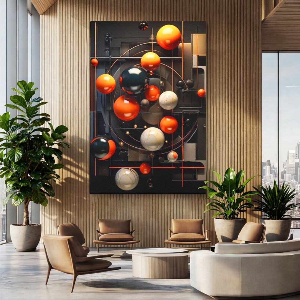 Leinwand Premium Canvas Wall Art, LuxCanva® J1012, Expandierendes Universum, Umlaufbahnen, Gleichgewicht, verschlüsselt, Schwerkraft, abstrakt, Planeten, Universum, Kosmos, Solar, Futurismus, Wohnen, Schlafzimmer