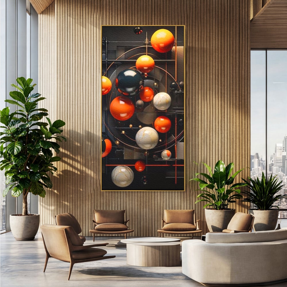 Leinwand Premium Canvas Wall Art, LuxCanva® J1012, Expandierendes Universum, Umlaufbahnen, Gleichgewicht, verschlüsselt, Schwerkraft, abstrakt, Planeten, Universum, Kosmos, Solar, Futurismus, Wohnen, Schlafzimmer