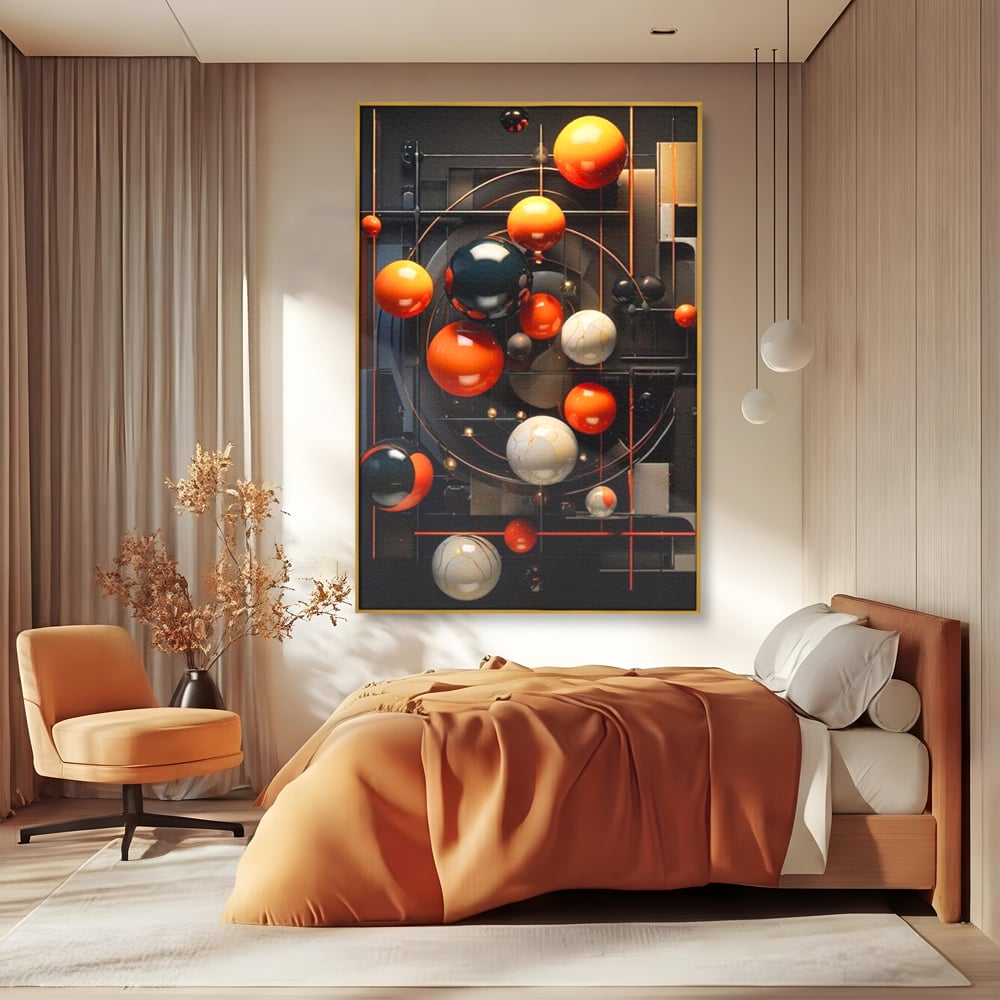 Leinwand Premium Canvas Wall Art, LuxCanva® J1012, Expandierendes Universum, Umlaufbahnen, Gleichgewicht, verschlüsselt, Schwerkraft, abstrakt, Planeten, Universum, Kosmos, Solar, Futurismus, Wohnen, Schlafzimmer
