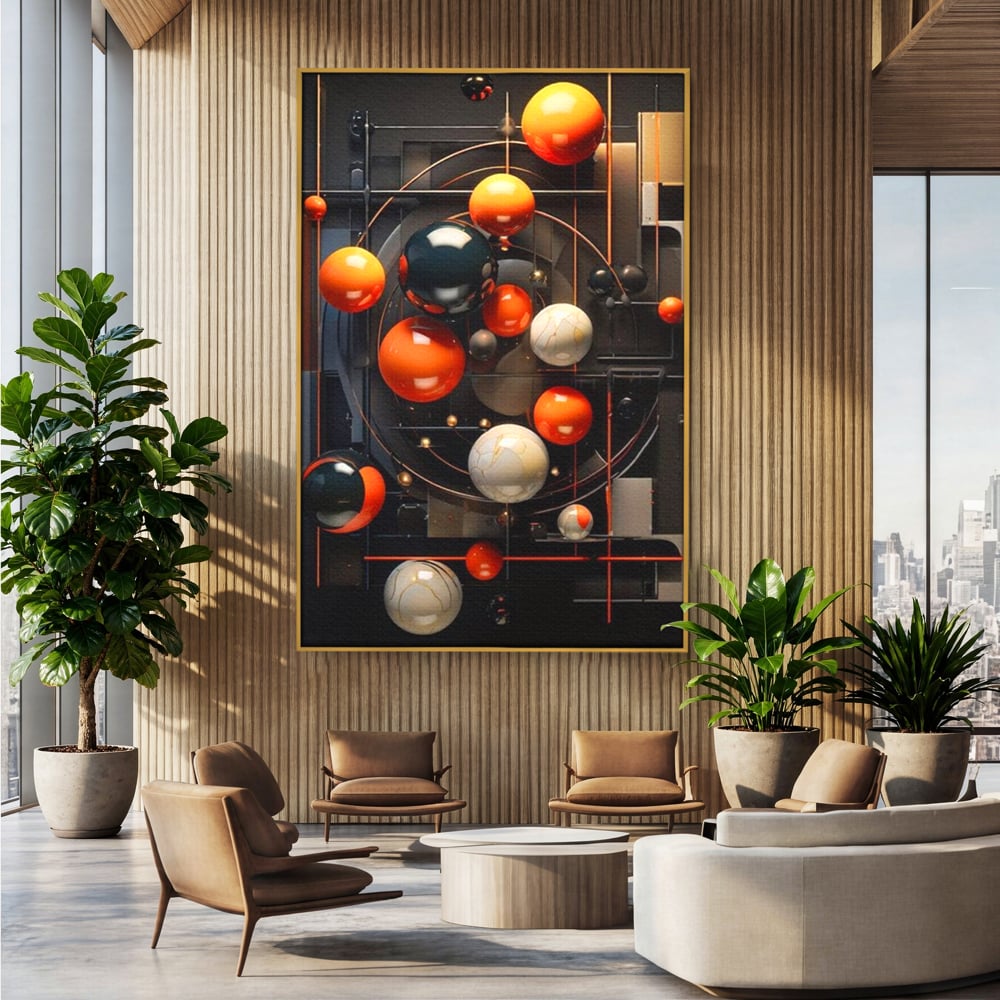 Leinwand Premium Canvas Wall Art, LuxCanva® J1012, Expandierendes Universum, Umlaufbahnen, Gleichgewicht, verschlüsselt, Schwerkraft, abstrakt, Planeten, Universum, Kosmos, Solar, Futurismus, Wohnen, Schlafzimmer