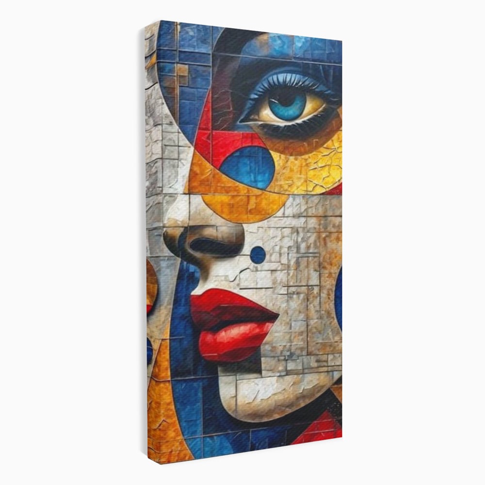 Premium-Leinwandkunst, LuxCanva® J1014, Mosaik der Gefühle, Fragmente, Blick, Schönheit, Puzzle, Würfel, visuell, transformierend, Kreise, stilisiert, Glam, Wohnen, Schlafzimmer