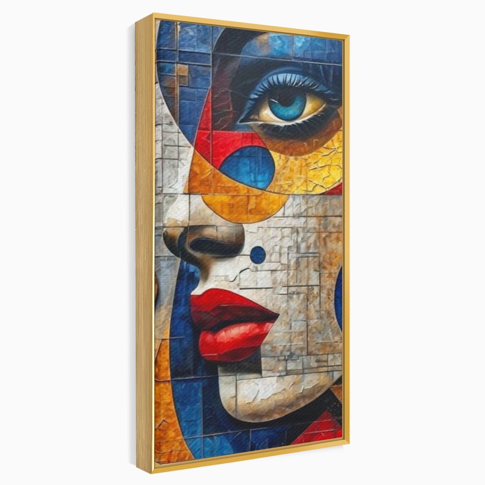 Premium-Leinwandkunst, LuxCanva® J1014, Mosaik der Gefühle, Fragmente, Blick, Schönheit, Puzzle, Würfel, visuell, transformierend, Kreise, stilisiert, Glam, Wohnen, Schlafzimmer