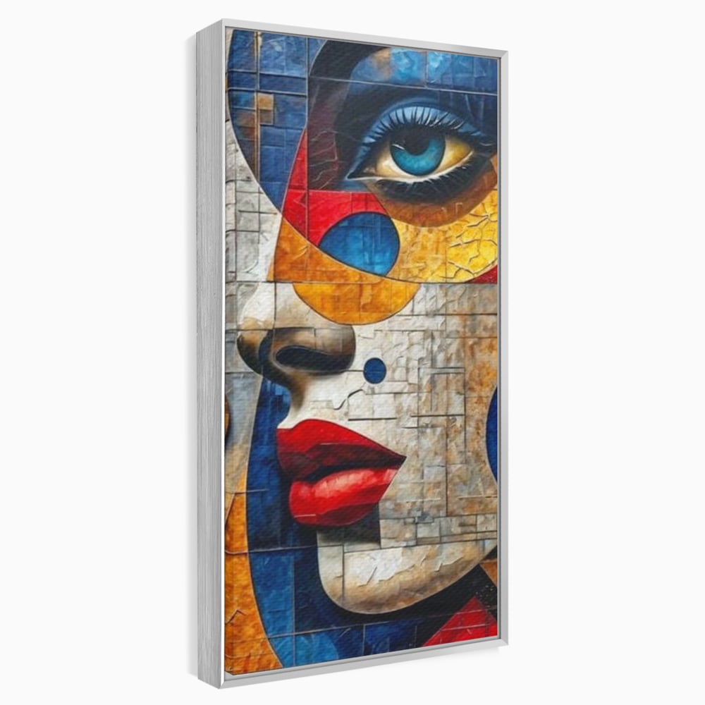 Premium-Leinwandkunst, LuxCanva® J1014, Mosaik der Gefühle, Fragmente, Blick, Schönheit, Puzzle, Würfel, visuell, transformierend, Kreise, stilisiert, Glam, Wohnen, Schlafzimmer