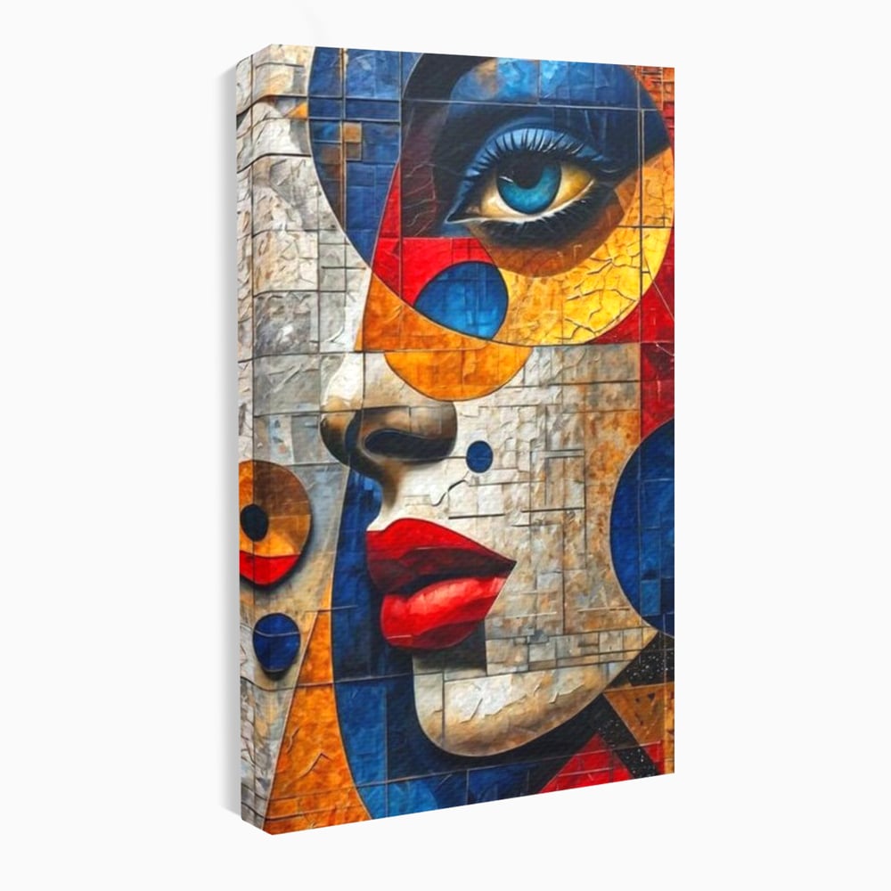 Premium-Leinwandkunst, LuxCanva® J1014, Mosaik der Gefühle, Fragmente, Blick, Schönheit, Puzzle, Würfel, visuell, transformierend, Kreise, stilisiert, Glam, Wohnen, Schlafzimmer