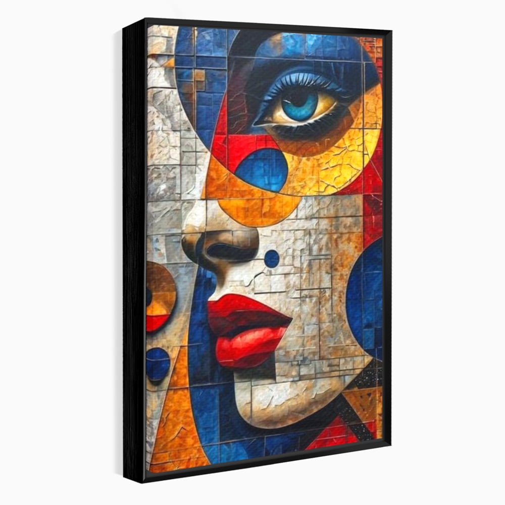 Premium-Leinwandkunst, LuxCanva® J1014, Mosaik der Gefühle, Fragmente, Blick, Schönheit, Puzzle, Würfel, visuell, transformierend, Kreise, stilisiert, Glam, Wohnen, Schlafzimmer