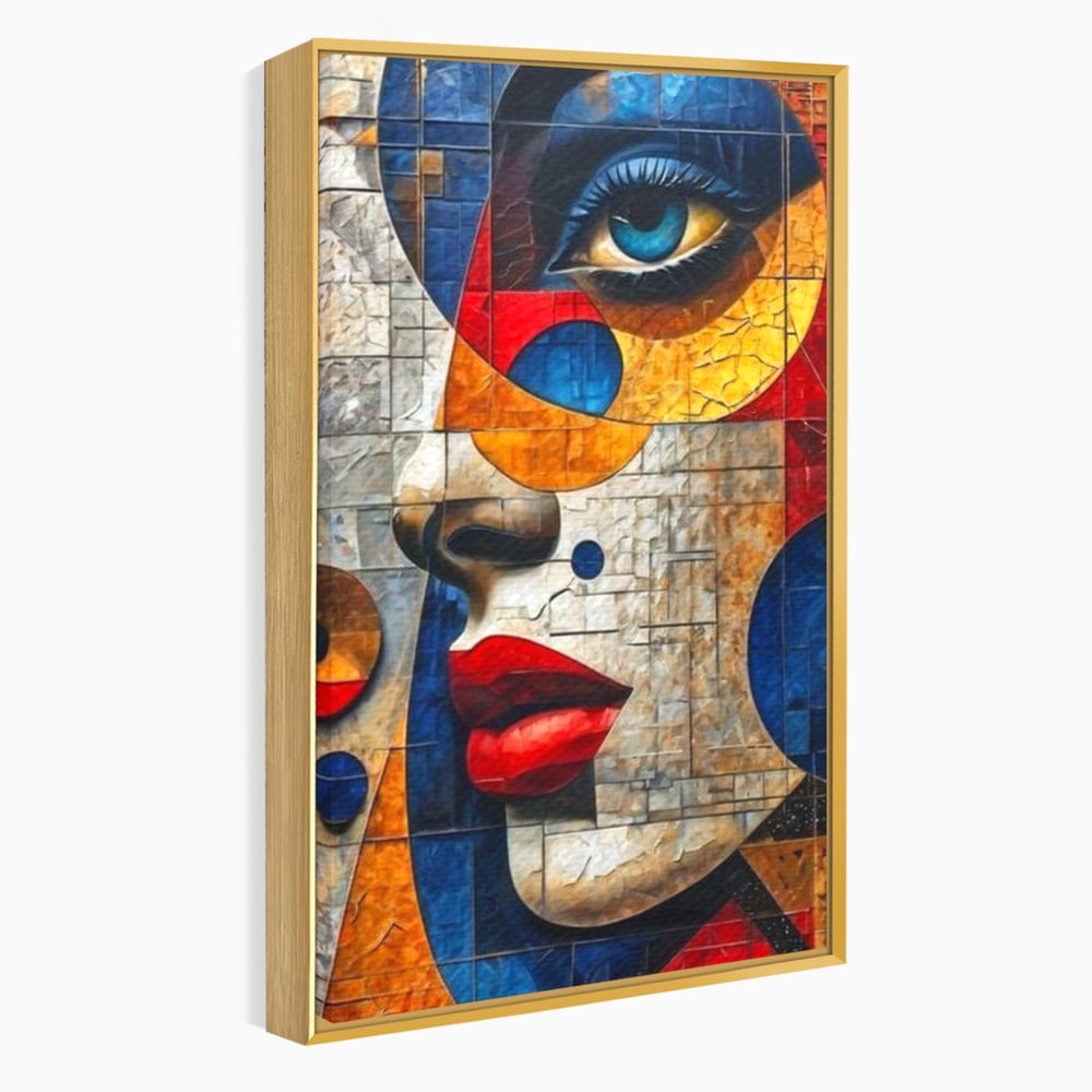 Premium-Leinwandkunst, LuxCanva® J1014, Mosaik der Gefühle, Fragmente, Blick, Schönheit, Puzzle, Würfel, visuell, transformierend, Kreise, stilisiert, Glam, Wohnen, Schlafzimmer