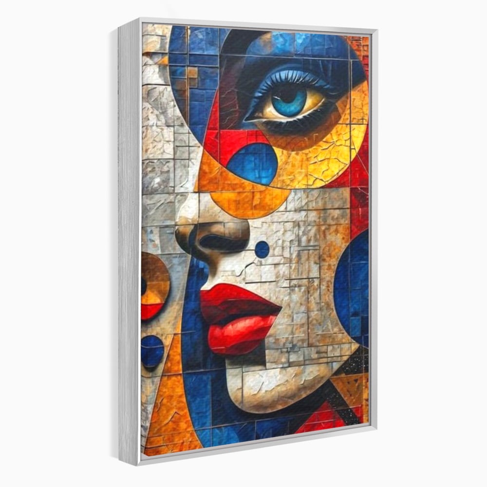 Premium-Leinwandkunst, LuxCanva® J1014, Mosaik der Gefühle, Fragmente, Blick, Schönheit, Puzzle, Würfel, visuell, transformierend, Kreise, stilisiert, Glam, Wohnen, Schlafzimmer