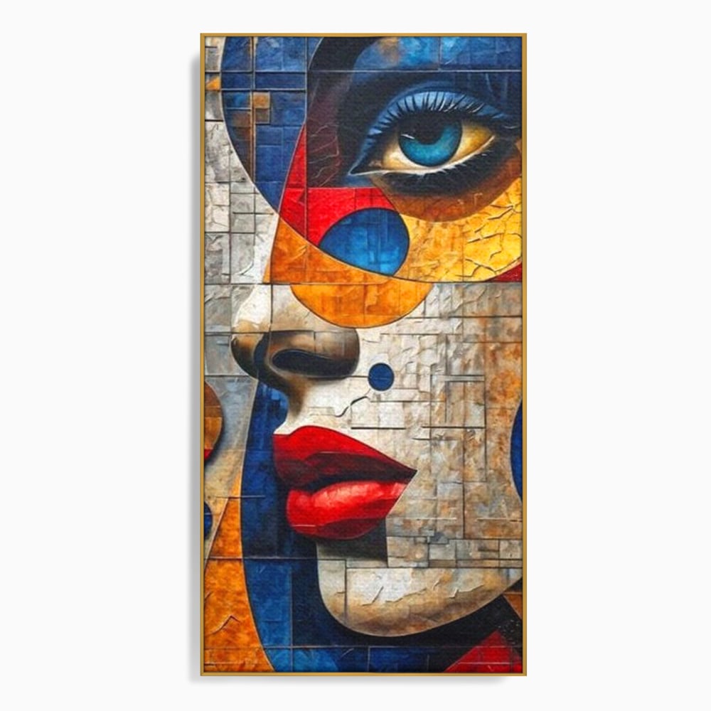 Premium-Leinwandkunst, LuxCanva® J1014, Mosaik der Gefühle, Fragmente, Blick, Schönheit, Puzzle, Würfel, visuell, transformierend, Kreise, stilisiert, Glam, Wohnen, Schlafzimmer