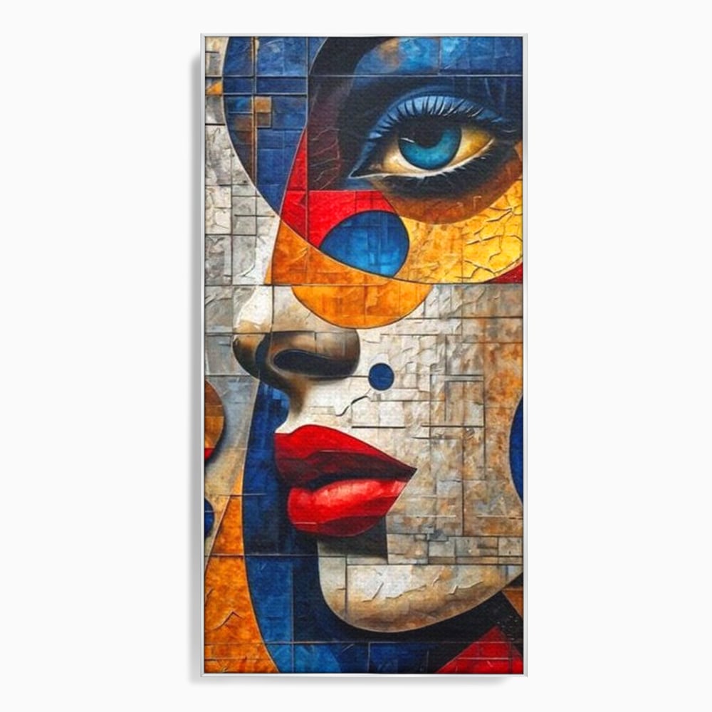 Premium-Leinwandkunst, LuxCanva® J1014, Mosaik der Gefühle, Fragmente, Blick, Schönheit, Puzzle, Würfel, visuell, transformierend, Kreise, stilisiert, Glam, Wohnen, Schlafzimmer