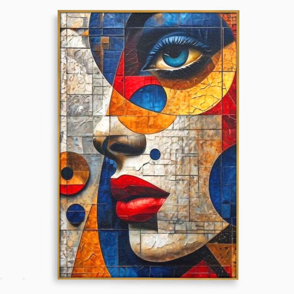 Premium-Leinwandkunst, LuxCanva® J1014, Mosaik der Gefühle, Fragmente, Blick, Schönheit, Puzzle, Würfel, visuell, transformierend, Kreise, stilisiert, Glam, Wohnen, Schlafzimmer