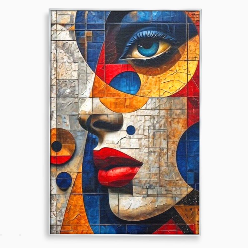 Premium-Leinwandkunst, LuxCanva® J1014, Mosaik der Gefühle, Fragmente, Blick, Schönheit, Puzzle, Würfel, visuell, transformierend, Kreise, stilisiert, Glam, Wohnen, Schlafzimmer