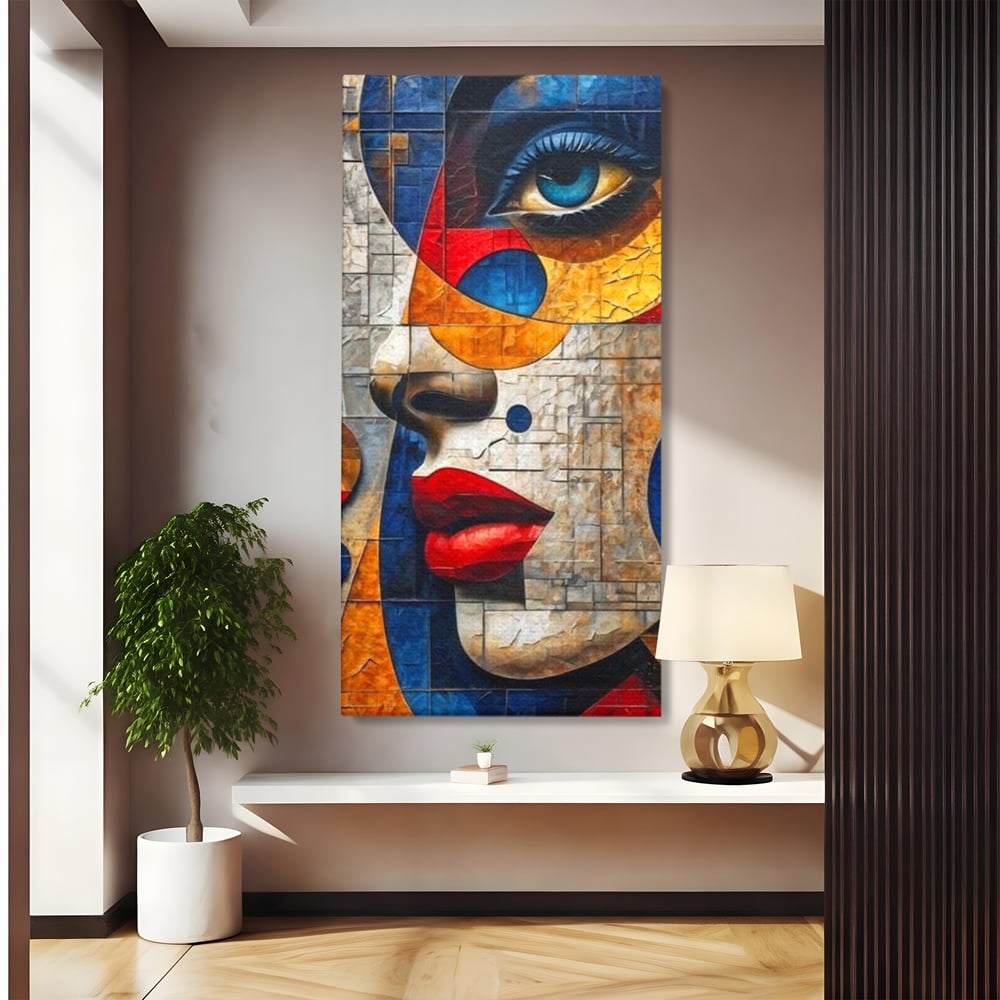 Premium-Leinwandkunst, LuxCanva® J1014, Mosaik der Gefühle, Fragmente, Blick, Schönheit, Puzzle, Würfel, visuell, transformierend, Kreise, stilisiert, Glam, Wohnen, Schlafzimmer
