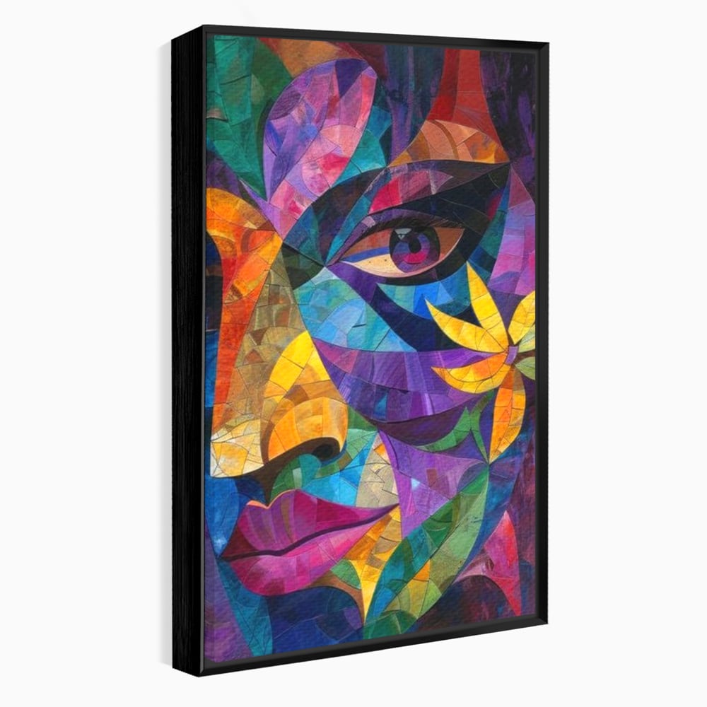 Tablou Canvas Premium, LuxCanva® J1016, Chip in Vitralii, Floare, Portret, Chip, Privire, Femeie, Abstract, Ganduri, Mozaic, Colorat, Design, Artist, Expozitie, Living, Dormitor